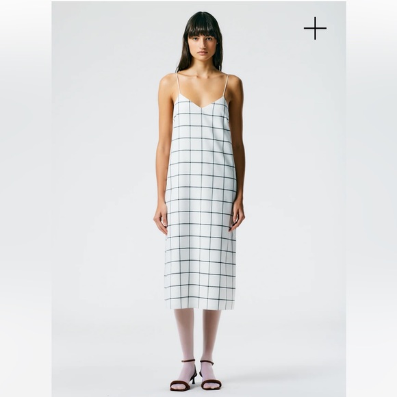 Tibi size 2 Windowpane Techy Twill Slip Dress in White and Black - Picture 1 of 7